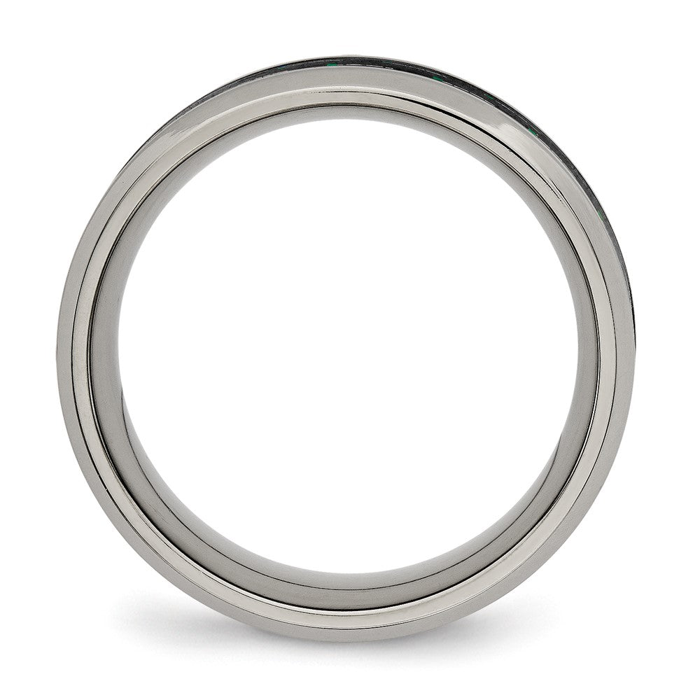 Titanium Polished with Black/Green Carbon Fiber Inlay 8mm Ring