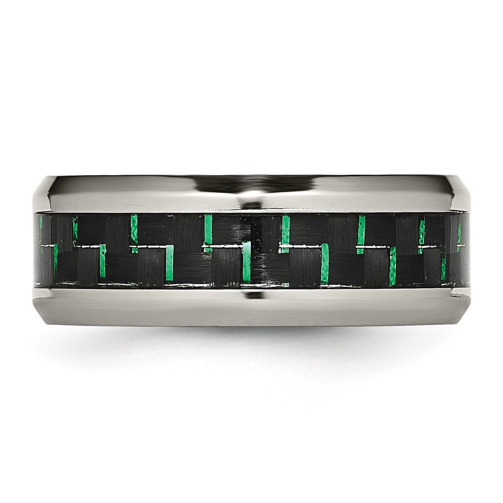 Titanium Polished with Black/Green Carbon Fiber Inlay 8mm Ring