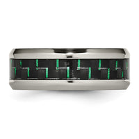 Titanium Polished with Black/Green Carbon Fiber Inlay 8mm Ring