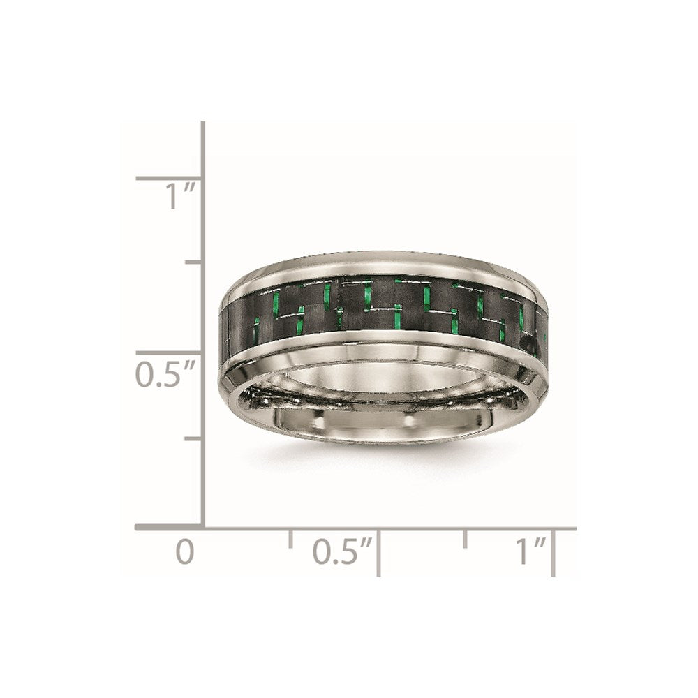 Titanium Polished with Black/Green Carbon Fiber Inlay 8mm Ring
