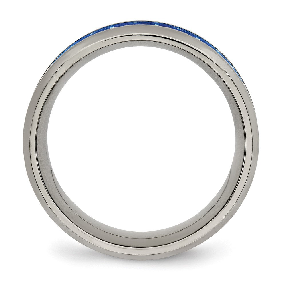 Titanium Polished with Blue/White Carbon Fiber Inlay 8mm Ring