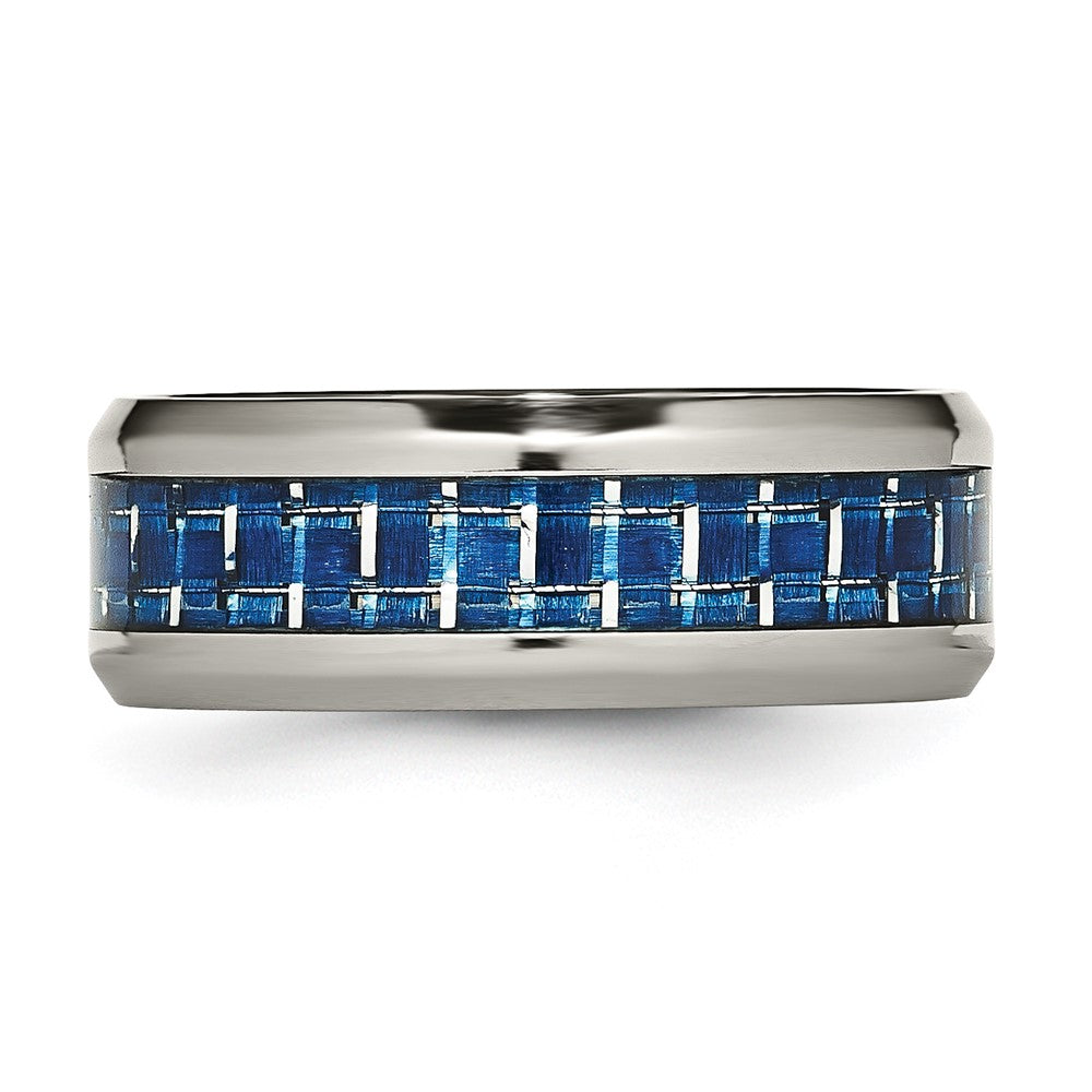 Titanium Polished with Blue/White Carbon Fiber Inlay 8mm Ring