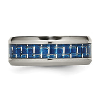 Titanium Polished with Blue/White Carbon Fiber Inlay 8mm Ring