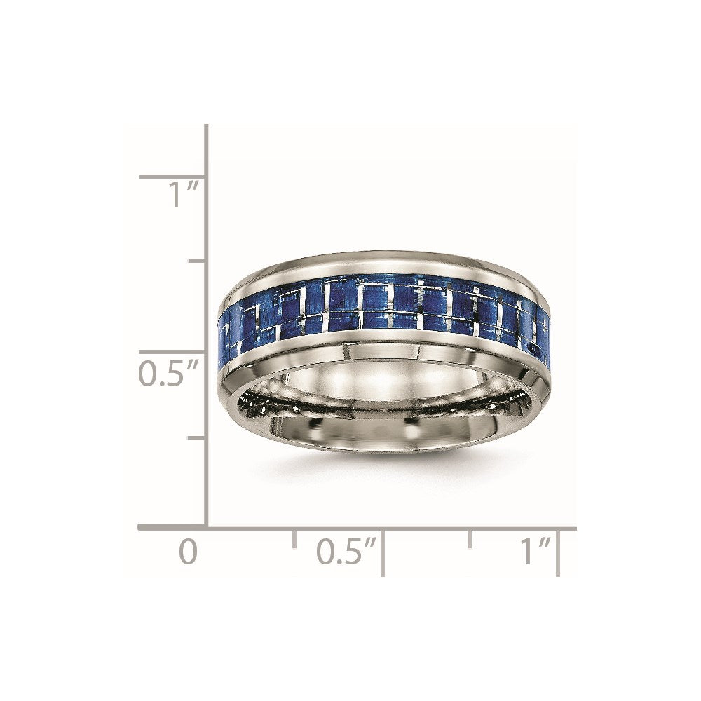 Titanium Polished with Blue/White Carbon Fiber Inlay 8mm Ring