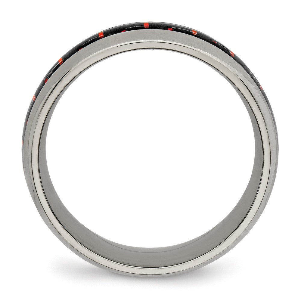 Titanium Polished with Black/Red Carbon Fiber Inlay 8mm Ring
