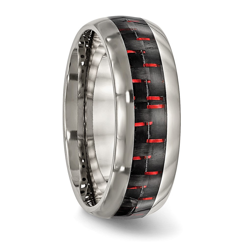 Titanium Polished with Black/Red Carbon Fiber Inlay 8mm Ring