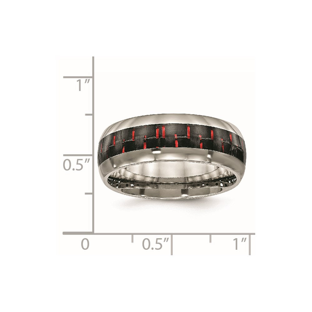 Titanium Polished with Black/Red Carbon Fiber Inlay 8mm Ring