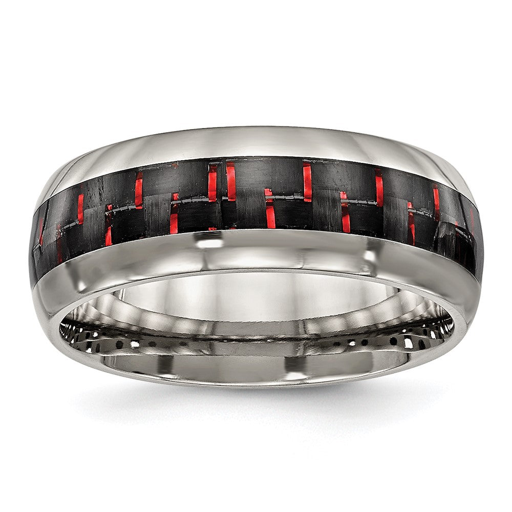 Titanium Polished with Black/Red Carbon Fiber Inlay 8mm Ring