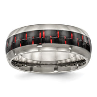 Titanium Polished with Black/Red Carbon Fiber Inlay 8mm Ring
