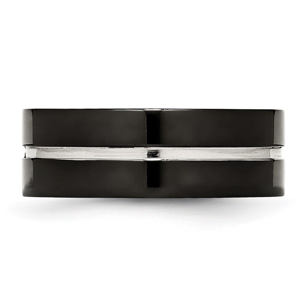 Titanium Polished Black IP-plated 8mm Grooved Comfort Fit Band
