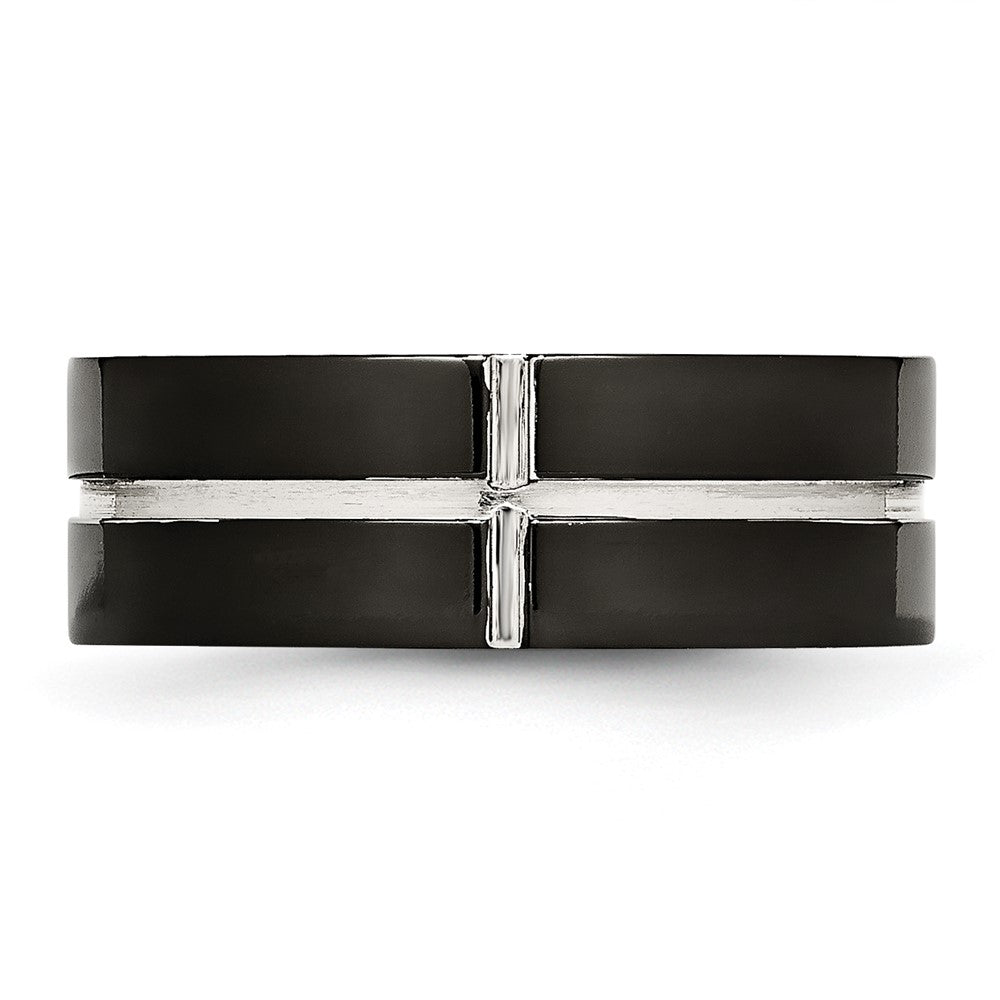 Titanium Polished Black IP-plated 8mm Grooved Comfort Fit Band