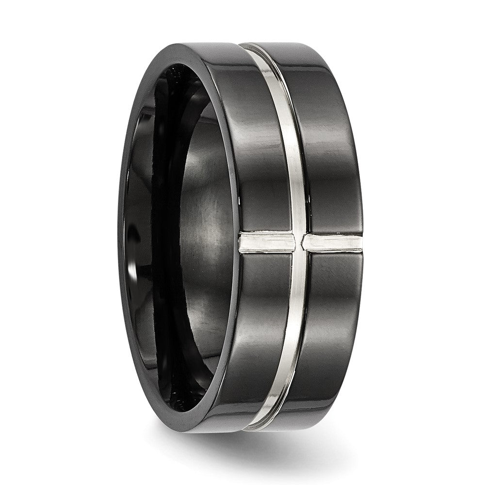Titanium Polished Black IP-plated 8mm Grooved Comfort Fit Band