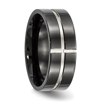 Titanium Polished Black IP-plated 8mm Grooved Comfort Fit Band