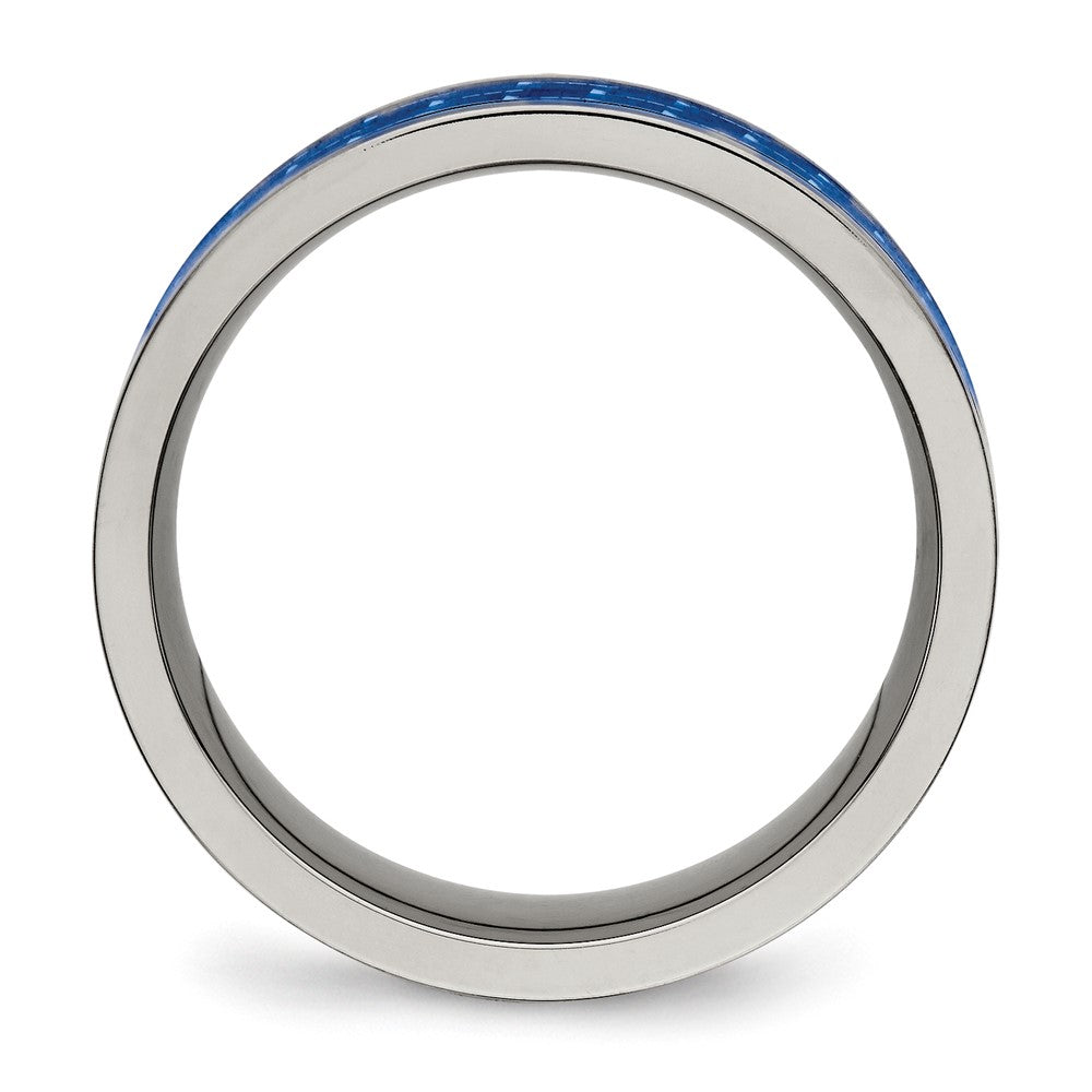 Titanium Polished w/Blue Carbon Fiber Inlay 8mm Flat Band