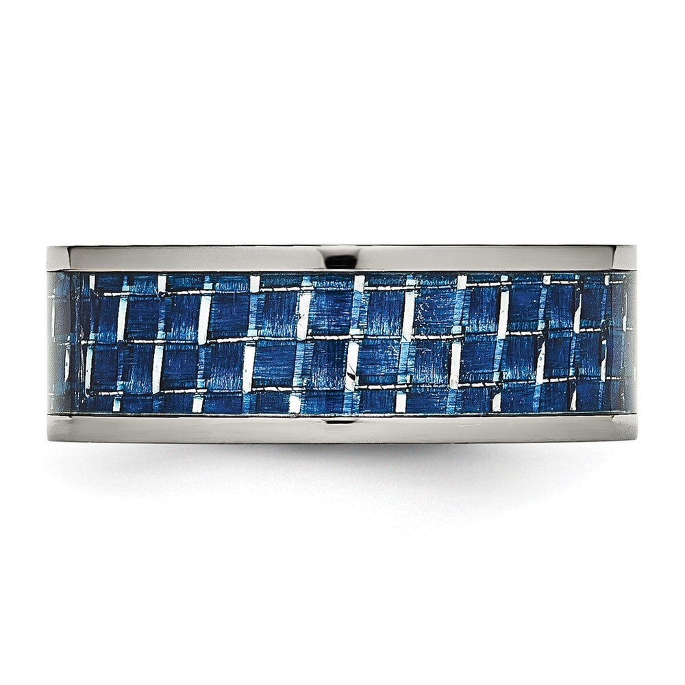 Titanium Polished w/Blue Carbon Fiber Inlay 8mm Flat Band
