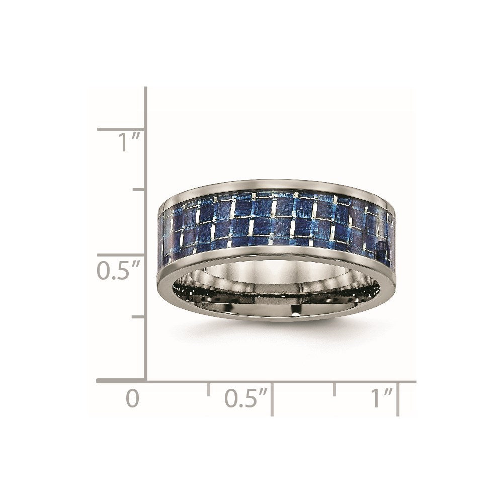Titanium Polished w/Blue Carbon Fiber Inlay 8mm Flat Band