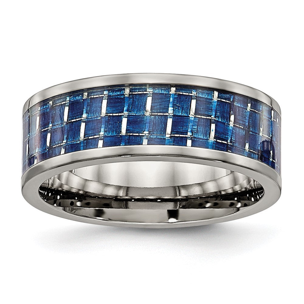 Titanium Polished w/Blue Carbon Fiber Inlay 8mm Flat Band