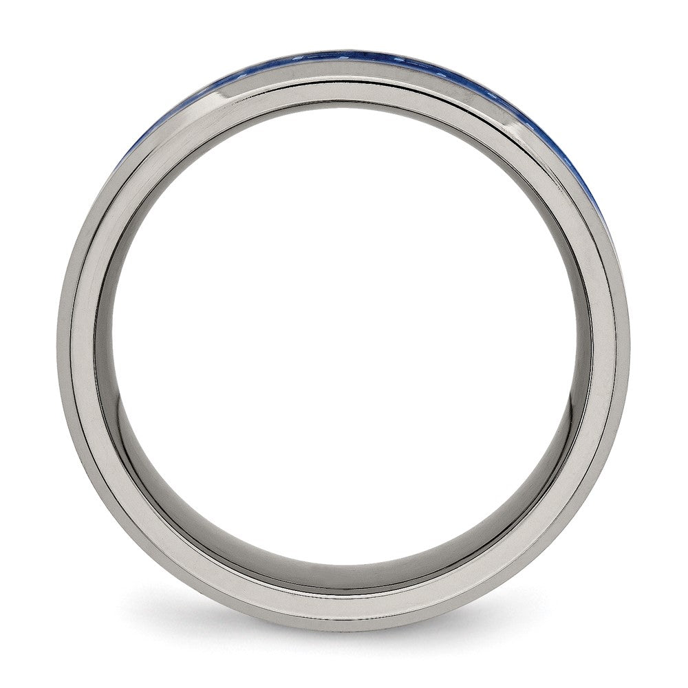 Titanium Polished w/Blue Carbon Fiber Inlay 8mm Beveled Edge Band