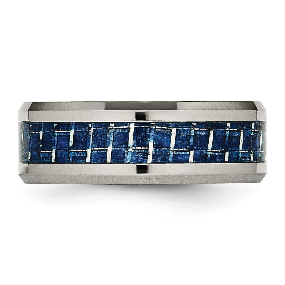 Titanium Polished w/Blue Carbon Fiber Inlay 8mm Beveled Edge Band