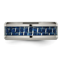 Titanium Polished w/Blue Carbon Fiber Inlay 8mm Beveled Edge Band
