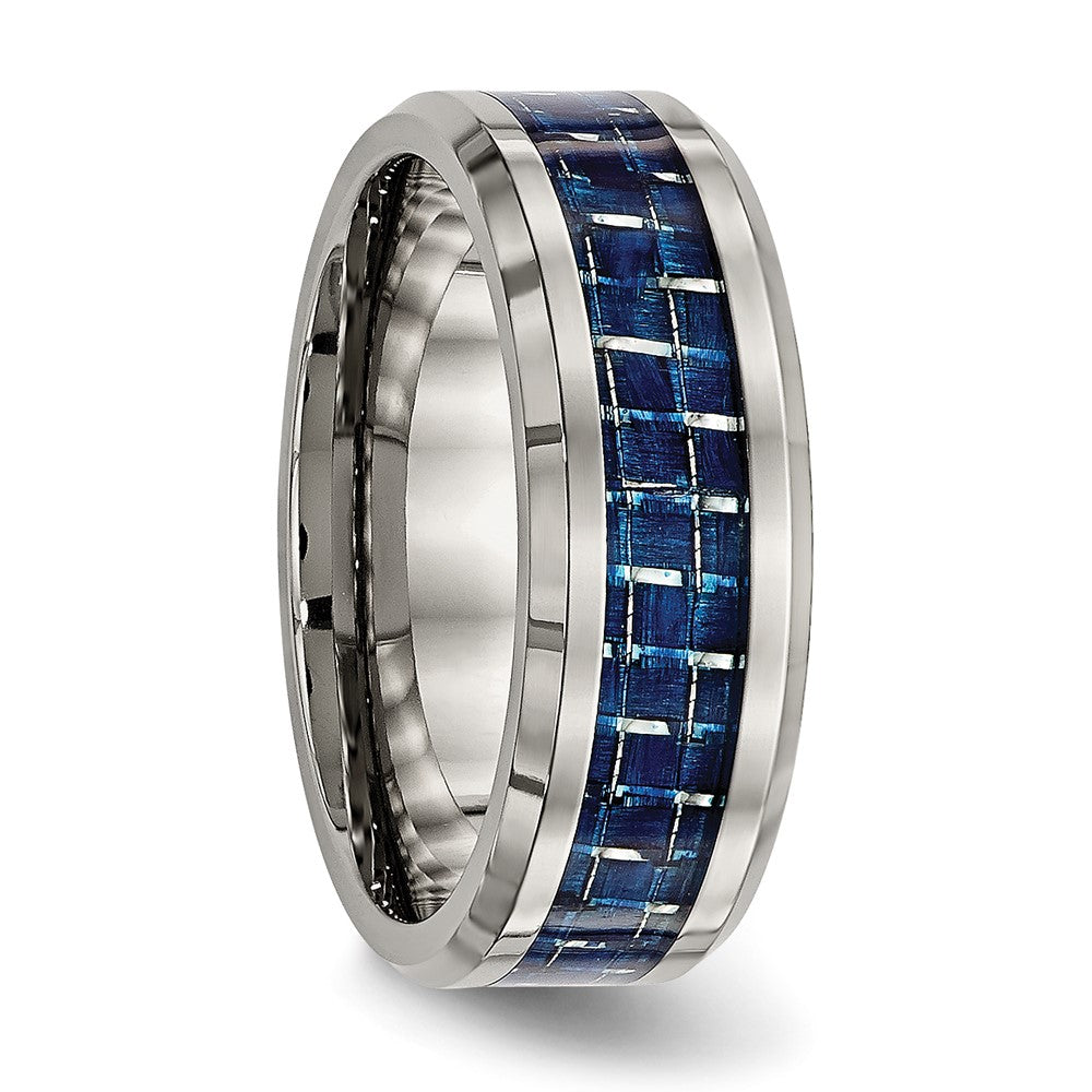 Titanium Polished w/Blue Carbon Fiber Inlay 8mm Beveled Edge Band