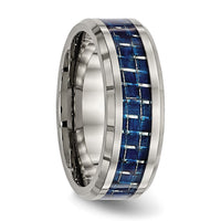 Titanium Polished w/Blue Carbon Fiber Inlay 8mm Beveled Edge Band