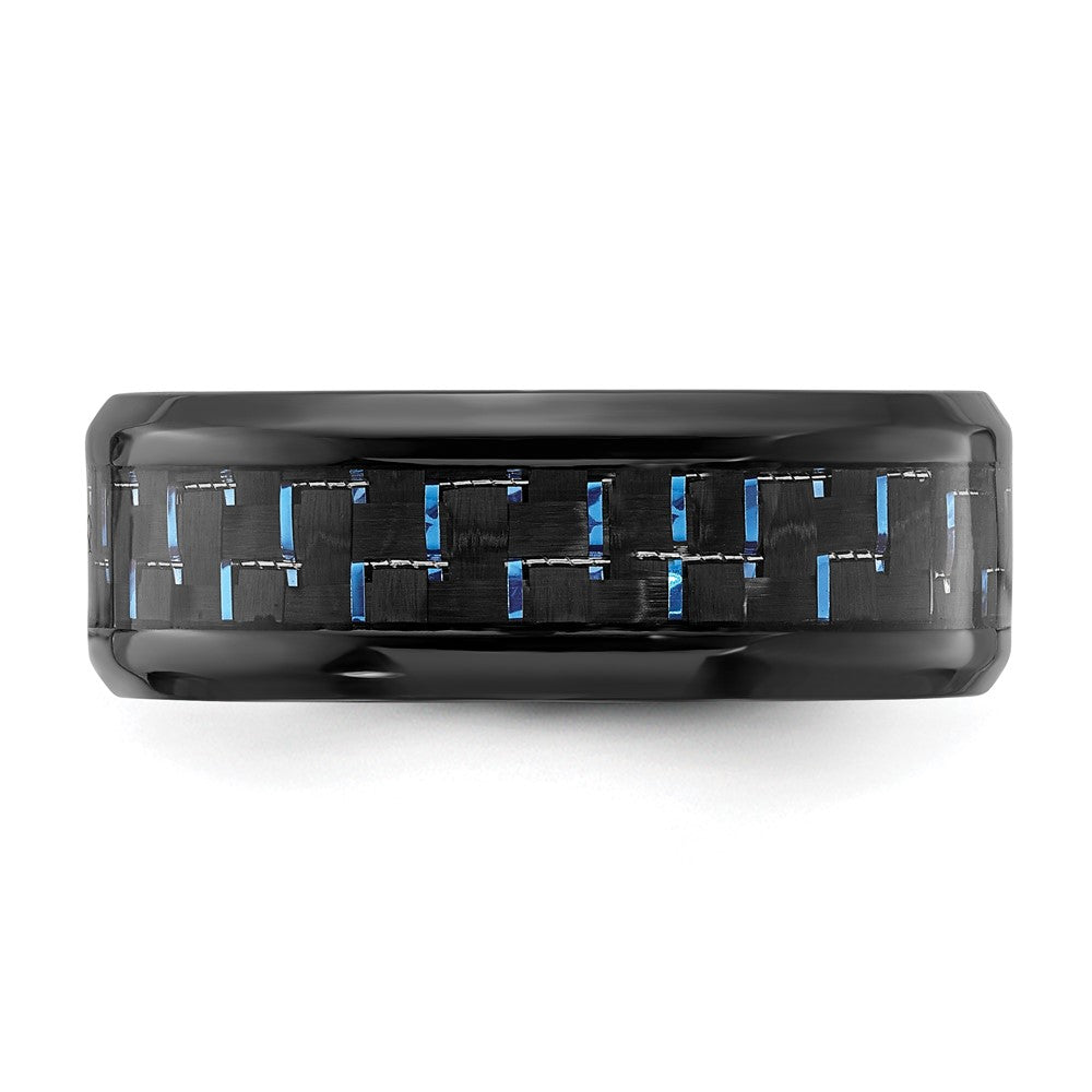 Black Titanium Polished with Black & Blue Carbon Fiber Inlay 8mm Band