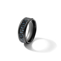 Black Titanium Polished with Black & Blue Carbon Fiber Inlay 8mm Band