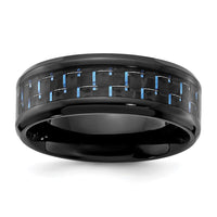 Black Titanium Polished with Black & Blue Carbon Fiber Inlay 8mm Band