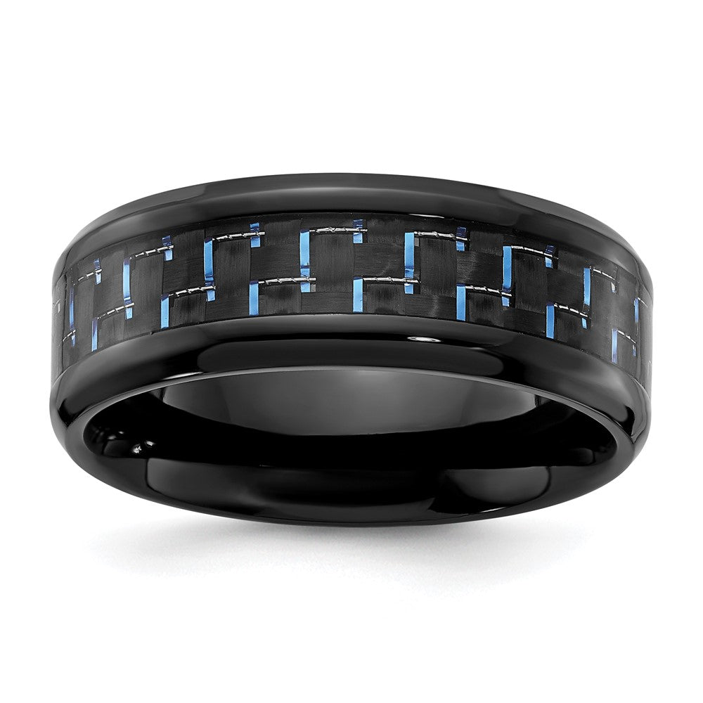 Black Titanium Polished with Black & Blue Carbon Fiber Inlay 8mm Band