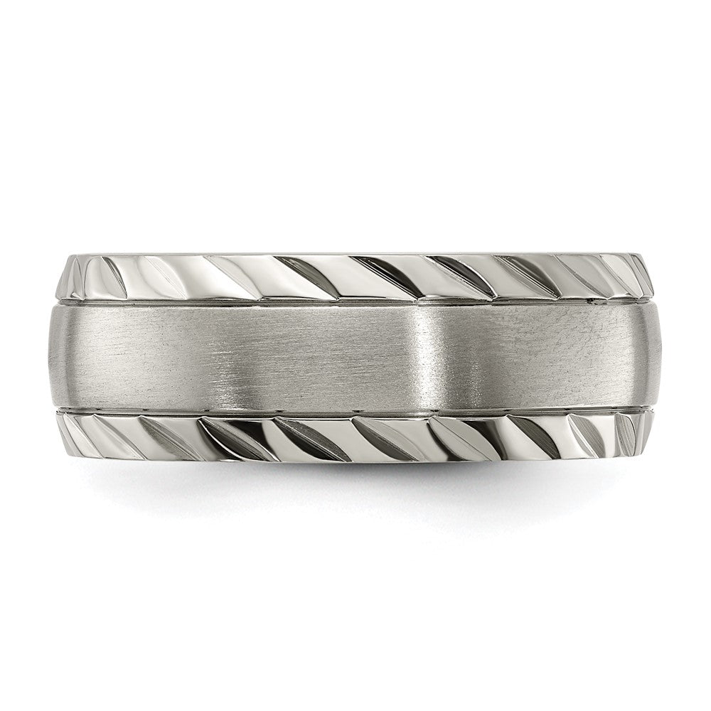 Titanium Polished w/Brushed Center & Grooved Edge 8mm Band