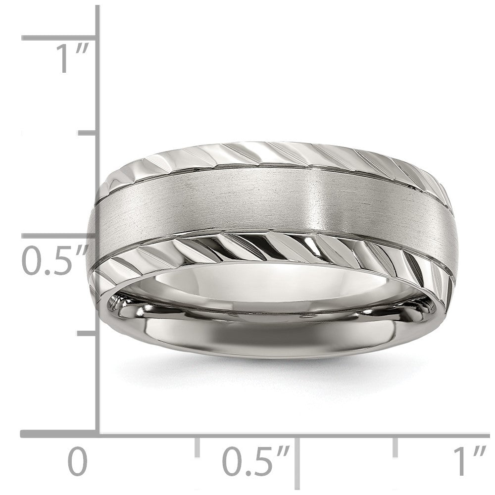 Titanium Polished w/Brushed Center & Grooved Edge 8mm Band