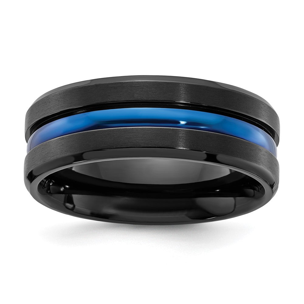 Black Titanium Brushed w/Polished Blue IP-plated Center 8mm Band