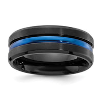 Black Titanium Brushed w/Polished Blue IP-plated Center 8mm Band