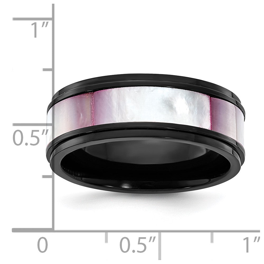 Titanium Black IP-plated Pink Mother of Pearl Inlay 8mm Band