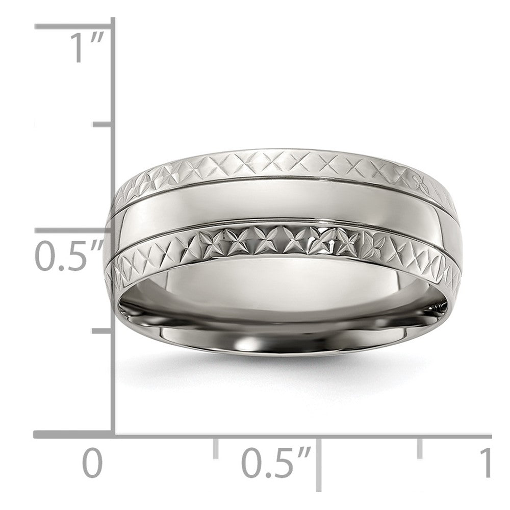 Titanium Polished Grooved Criss Cross Design 7mm Band