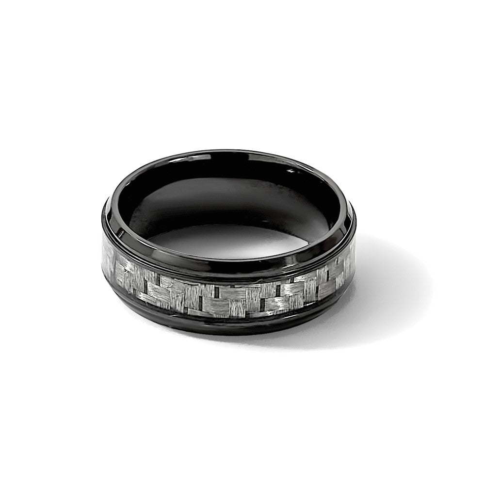 Black Titainium Polished with Grey Carbon Fiber Inlay 8.00mm Band