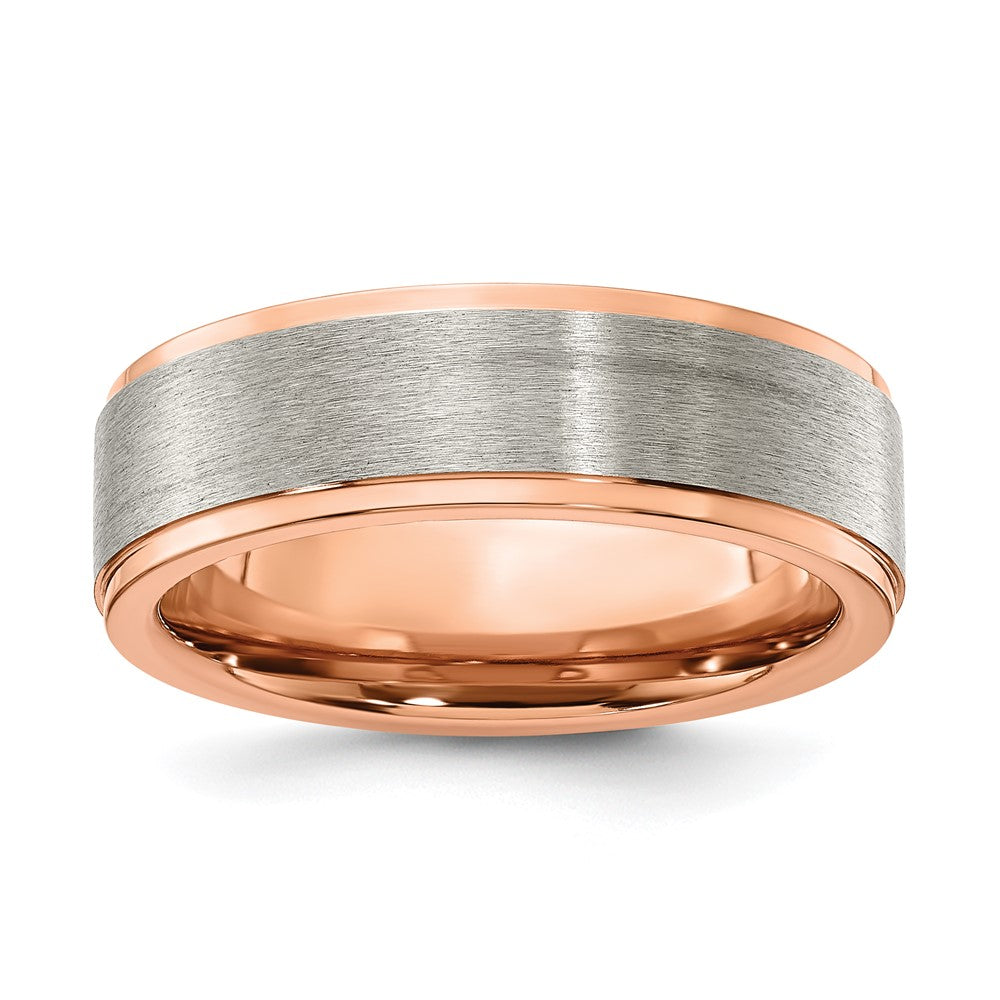 Titanium Brushed & Polished Rose IP-plated 7mm Band