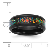 Titanium Polished Black IP-plated Multi-color Opal Inlay 8mm Band