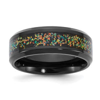 Titanium Polished Black IP-plated Multi-color Opal Inlay 8mm Band