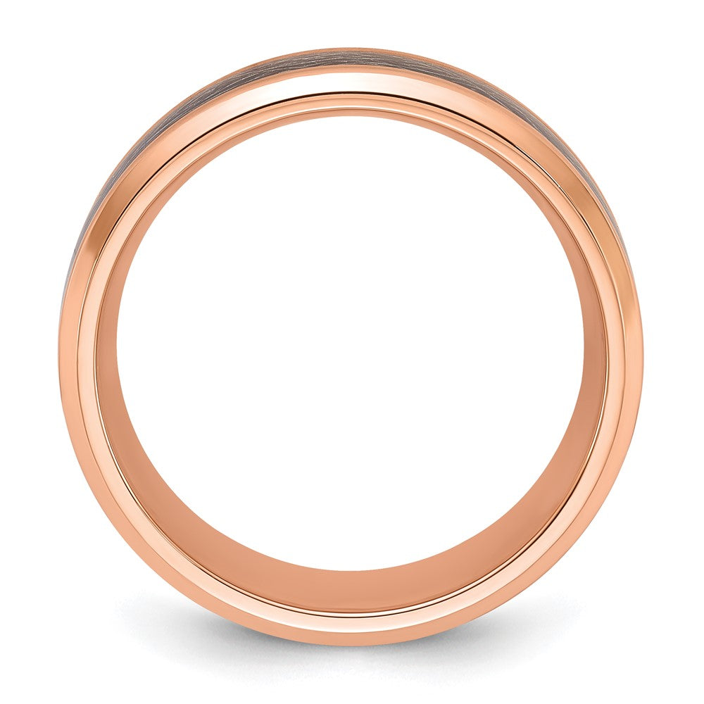 Titanium Polished Rose IP Synthetic Leather Inlay in Clear Epoxy 8mm Band