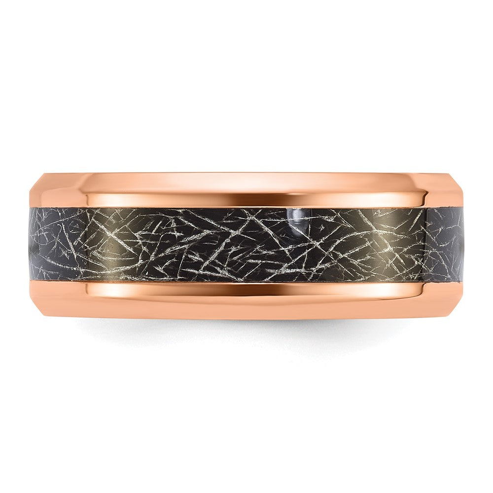 Titanium Polished Rose IP Synthetic Leather Inlay in Clear Epoxy 8mm Band
