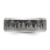 Titanium Brushed Center Laser Design Mountains 8mm Band