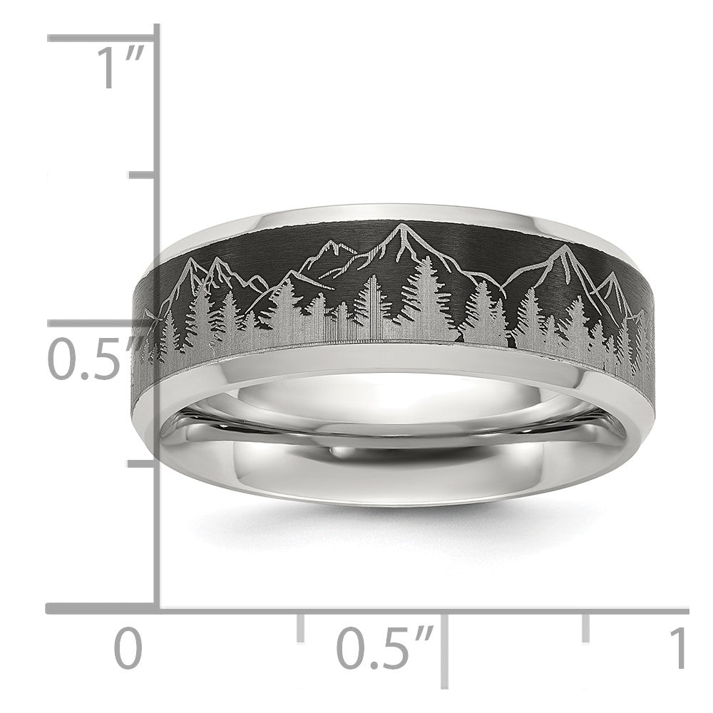 Titanium Brushed Center Laser Design Mountains 8mm Band