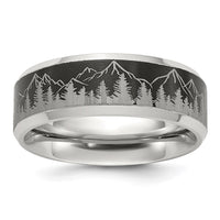 Titanium Brushed Center Laser Design Mountains 8mm Band