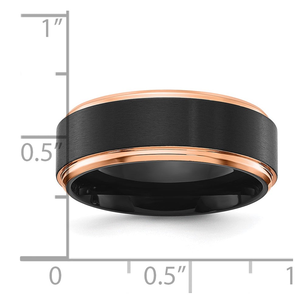 Titanium Brushed Center Black and Rose IP-plated 8mm Band