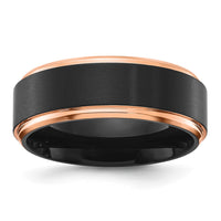 Titanium Brushed Center Black and Rose IP-plated 8mm Band