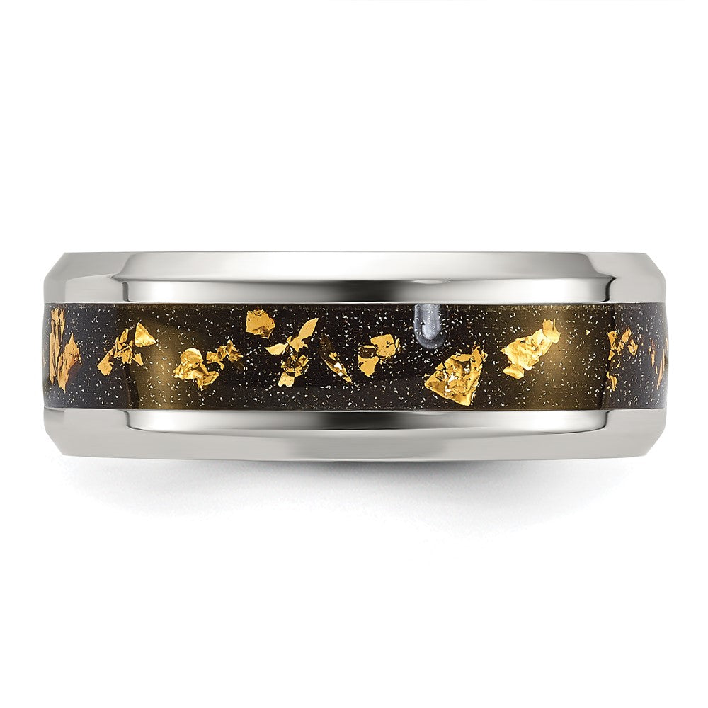Titanium Polished with Black and Gold Foil Inlay 8mm Band