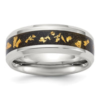 Titanium Polished with Black and Gold Foil Inlay 8mm Band
