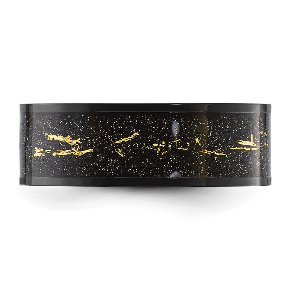 Titanium Polished Black IP-plated w/Black and Gold Foil Inlay 8mm Band